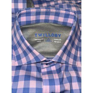 Twillory Performance Long Sleeve Men’s Size 16 34/35 Blue-Pink Tailored Stretch